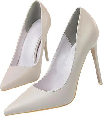 Generic Women Soft Leather High Heel Pumps Pointed Toe Slip On Office Wedding Party Shoes Gray
