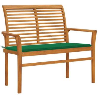 vidaXL Banco De Jard&iacute;n Con Coj&iacute;n Verde 112 Cm De Teca Masiva