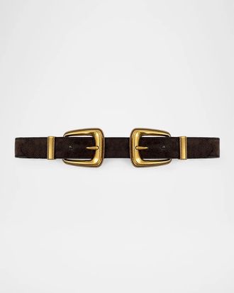 Veronica Beard Arch Double-Buckle Suede Waist Belt