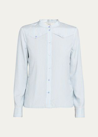 Chlo&eacute; Striped Silk Chest Yoke Button-Down Top