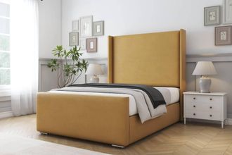 Comfort Beds Madrid Plush Bed Frame - 50 Upholstered Wingback Headboard in Mustard | Size: Single
