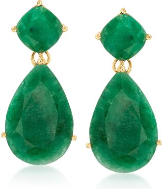 Ross-Simons Emerald Drop Earrings in 18kt Gold Over Sterling