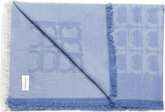 Ferragamo Sciarpa con frange e motivo Gancini - Blu