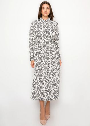 YAL New York White Midi Dress with Charcoal Floral Print