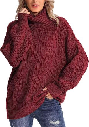 Generic Womens Turtleneck Chunky Knit Sweater, Acrylic Oversized Pullover Jumper, Long Sleeve Winter Knitwear, Multiple Colors Available (UK, Alpha, XL, Regul