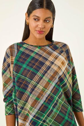 Roman Check Print Round Hem Top
