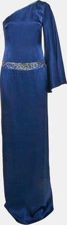 Nicole Miller Blue Sequin Embellished Satin Silk One Shoulder Cocktail Dress