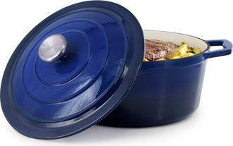 MegaChef 5 Quarts Round Enameled Cast Iron Casserole with Lid in Dark Blue at Nordstrom
