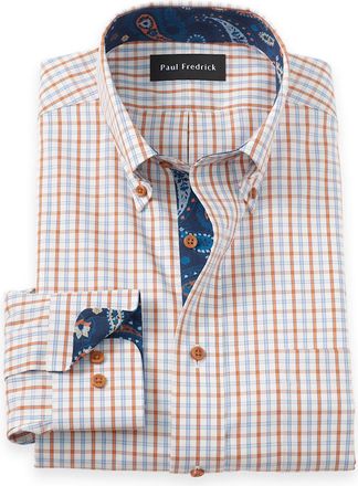 Paul Fredrick Non-iron Cotton Check Dress Shirt With Contrast Trim