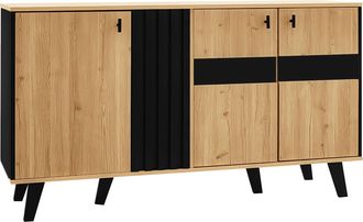 STILVORA Aparador Con 3 Puertas Y Estantes Interiores, Led Y Puerta De Cristal, Estilo R&uacute;stico Moderno, En Tablero De Part&iacute;culas, Natural, 140&times;41&times;78,5 Cm