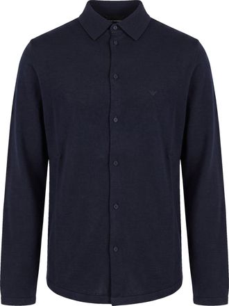 Emporio Armani Navy Blue Virgin Wool Fine Knit Shirt