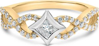 House of Brilliance 10K Two Tone Color 5/8 Cttw Diamond Kite and Twist Shank Ring in Yellow at Nordstrom