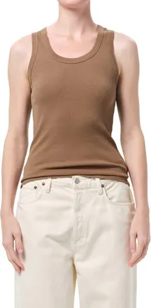 A Gold E Poppy Rib Organic Cotton Blend Tank in Hamoa Sand at Nordstrom, Size X-Small
