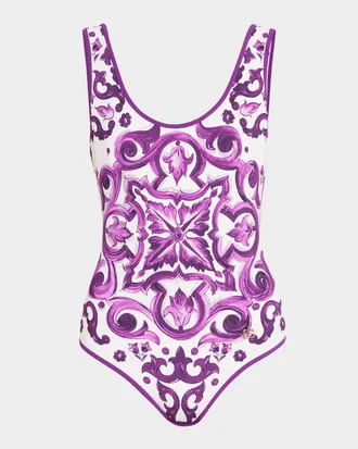 Dolce & Gabbana Majolica-Print One-Piece Swimsuit