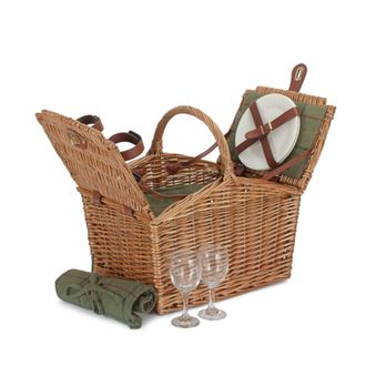 Red Hamper Wicker 2 Person Butterfly Lidded Fitted Picnic Basket in Natural