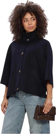 Ibana Ciska Cape - Dames - Ponchos - Blauw - XL - Wol - Jassen