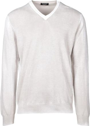 Dondup Beige V-Neck Sweater With Ribbed Cuffs And Hem