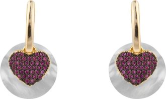 Luxenter oorbellen in 925 sterling zilver en robijn zirkonia, afgewerkt in 18 karaats geel goud - Hart