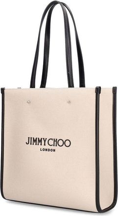 Jimmy Choo London Womens Canvas Tote Beige Leather Detail