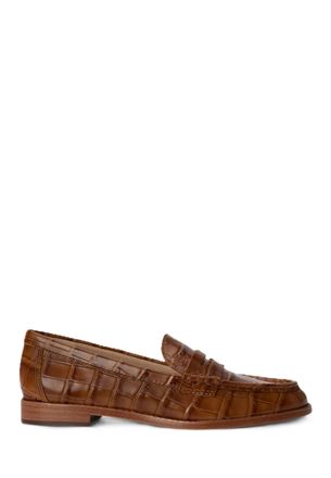 Ralph Lauren Brown Crocodile Leather Penny Loafers