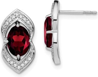 Diamond2Deal 14k White Gold Garnet and Diamond Earrings
