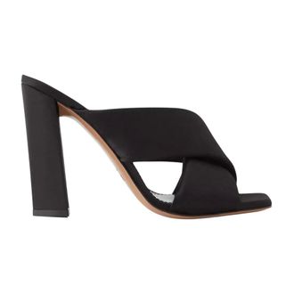 PARIS TEXAS Heeled Mules, female, Black, Size: 9 US Satin Heeled Flip-Flops