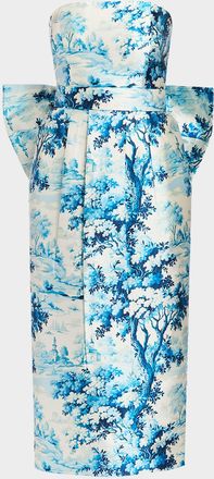 Mestiza New York Lorena Strapless Toile-Print Bow Midi Dress