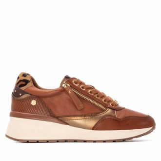 Carmela Womens Leather Wedge Lace-Up Sneakers In Camel