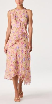 ASTR the Label Angel Ruffle Midi Dress in Peach Multi Floral at Nordstrom, Size X-Small