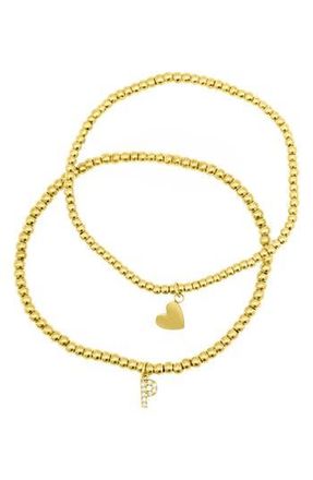 Adornia Initial & Heart 2-Pack Stretch Bracelets in Gold-P at Nordstrom Rack