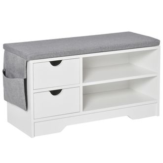 OEM Scarpiera Salvaspazio, Panca Scarpiera In Legno, Mobile Scarpiera Da Ingresso, Bianca, 80.5x30.5x43.5cm