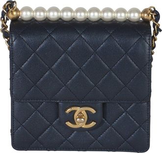 Chanel Blue Quilted Leather Vertical Chic Pearls Flap Bag (Authentic Pre-Loved)