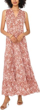 Vince Camuto Tie Neck Tiered Cotton Maxi Dress in Rust 242 at Nordstrom, Size Xx-Small