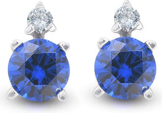Pompeii3 3/4 cttw Diamond & Synthetic Blue Sapphire Studs 14k White Gold Womens Earrings