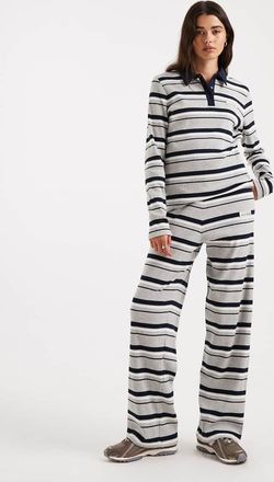 4th & Reckless Pantaloni a fondo ampio in cotone a coste blu navy e grigio a righe con logo in vita elasticizzata a coste in coordinato-Multicolore