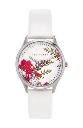 Ted Baker Womens Belgravia Leather Strap Watch, 34mm in Silver/floral/white at Nordstrom Rack