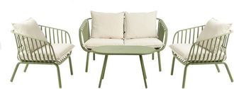 Kenay Home Conjunto de jardín 4 plazas y una mesa metal verde