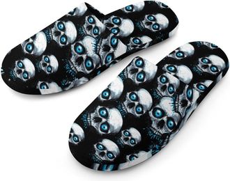Generic Skull with Eye Mens Flannel Slipper Soft Comfy House Shoes Non Slip Winter Warm Indoor Outdoor Slippers
