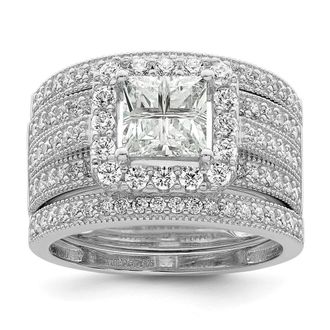 Diamond2Deal Sterling Silver Rhodium plated Cubic Zirconia 3 piece Bridal Ring Set