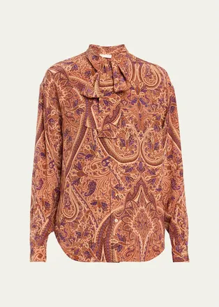 Ulla Johnson Lise Long-Sleeve Tie-Neck Silk Blouse