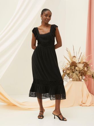 Fat Face FatFace Hibiscus Black Lace Midi Dress
