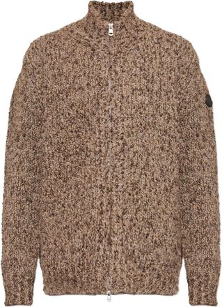 Moncler leather-patch zip-up cardigan - men - Alpaca/Wool/Polyamide/Calf Leather - L - Brown