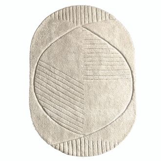 Malagoon Alfombra ovalada funky de lana blanco roto 160x240