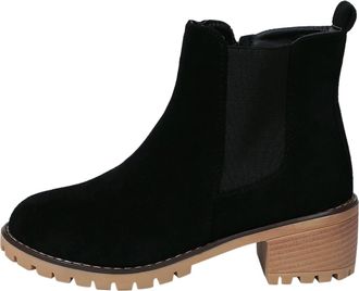 Generic Womens Autumn Winter Fashion Ankle Boots Leather Casual Slip On Design Comfortable Heel For Daily Wear (Black, 5)