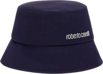 Roberto Cavalli Logo Emmerhoed - Dames - Hoeden - Blauw - ONE Size - Katoen - Accessoires