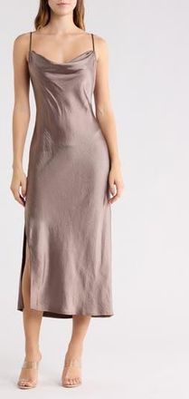 Open Edit Cowl Neck Satin Slipdress in Tan Dusk at Nordstrom Rack, Size X-Large