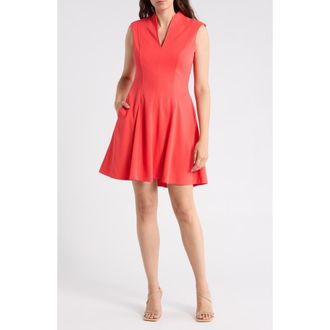 Vince Camuto Scuba Crepe V-Neck Fit & Flare Dress in Cherry at Nordstrom Rack, Size 16