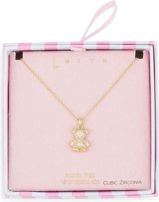 Leith Pav&eacute; CZ Teddy Bear Pendant Necklace in Clear- Gold at Nordstrom Rack