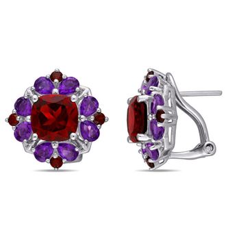 Amour 8 7/8 CT TGW Garnet and African Amethyst Quatrefoil Floral Earrings In Sterling Silver