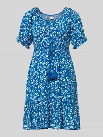 Apricot Minikleid aus Viskose mit Kordelzug und Quasten in Blau, Gr&ouml;&szlig;e XXL